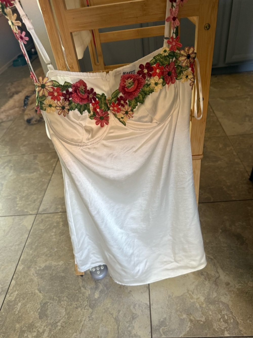 Princess Polly White Slip Dress with Multicolor Floral Embroidery